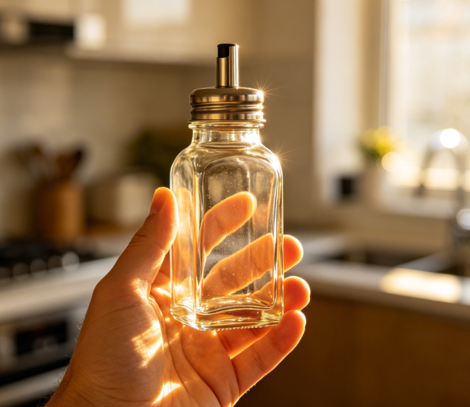 Square Stainless Steel Lid Glass Seasoning Oil Bottle
