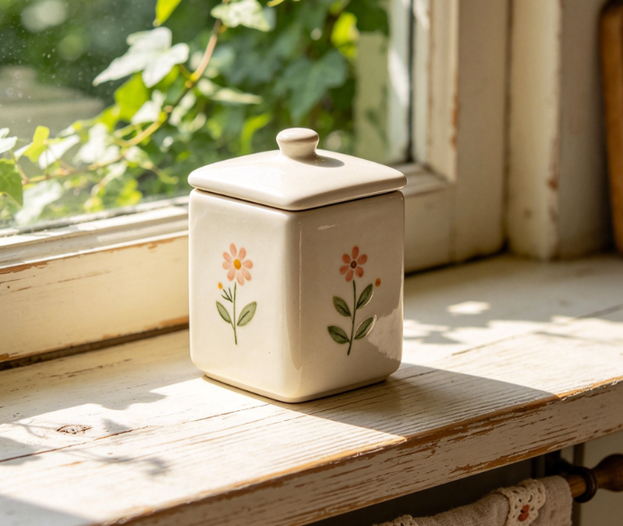 Floral Floral Ceramic Square Seasoning Container